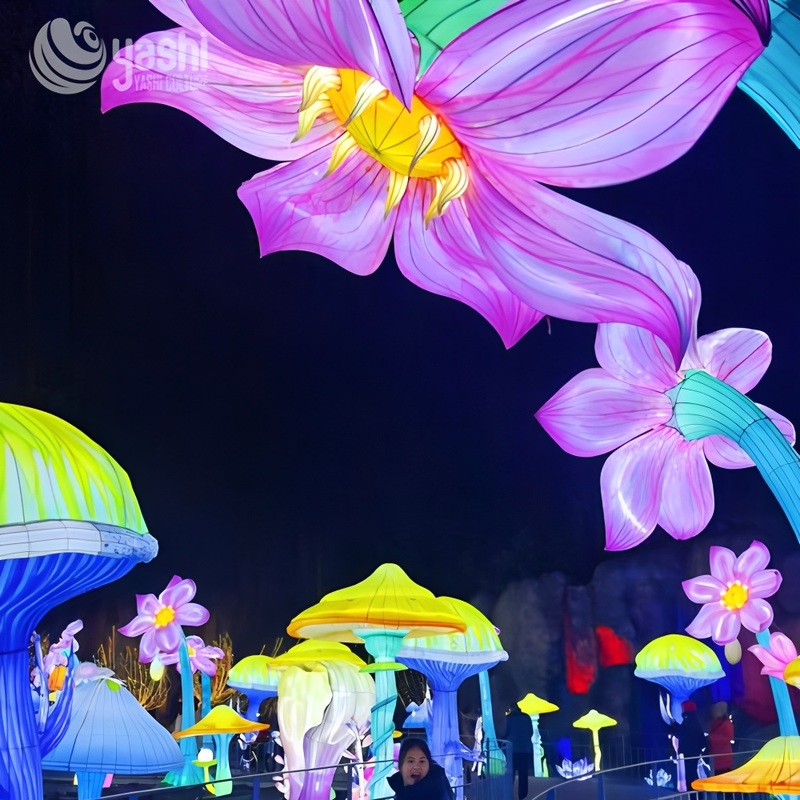 Custom Giant Flower & Butterfly LED Lantern Set, Floral Light Sculpture for Outdoor Garden Light Festival