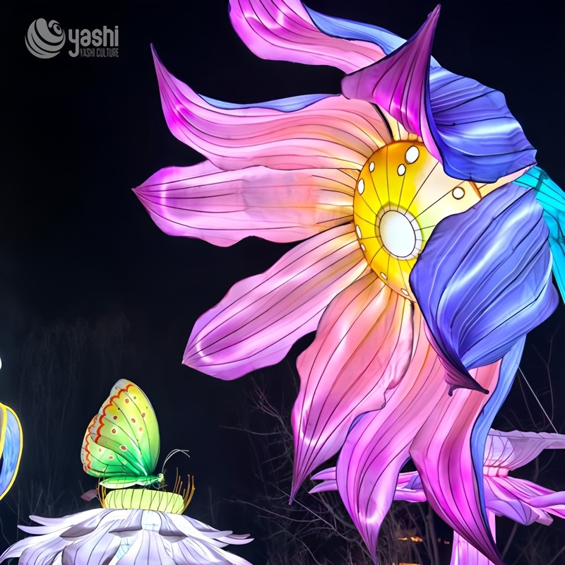 Custom Giant Peony Flower LED Lantern, Large Blooming Floral Light Sculpture for Park & Garden Light Festival
