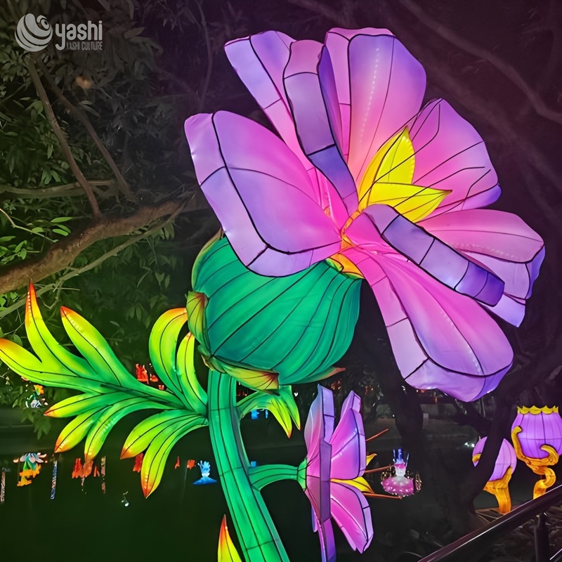 Custom Giant Peony Flower LED Lantern, Large Blooming Floral Light Sculpture for Park & Garden Light Festival