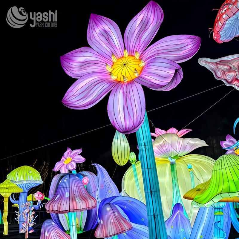 Custom Giant Peony Flower LED Lantern, Large Blooming Floral Light Sculpture for Park & Garden Light Festival