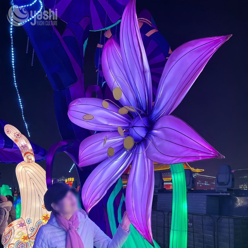 Custom Giant Peony Flower LED Lantern, Large Blooming Floral Light Sculpture for Park & Garden Light Festival