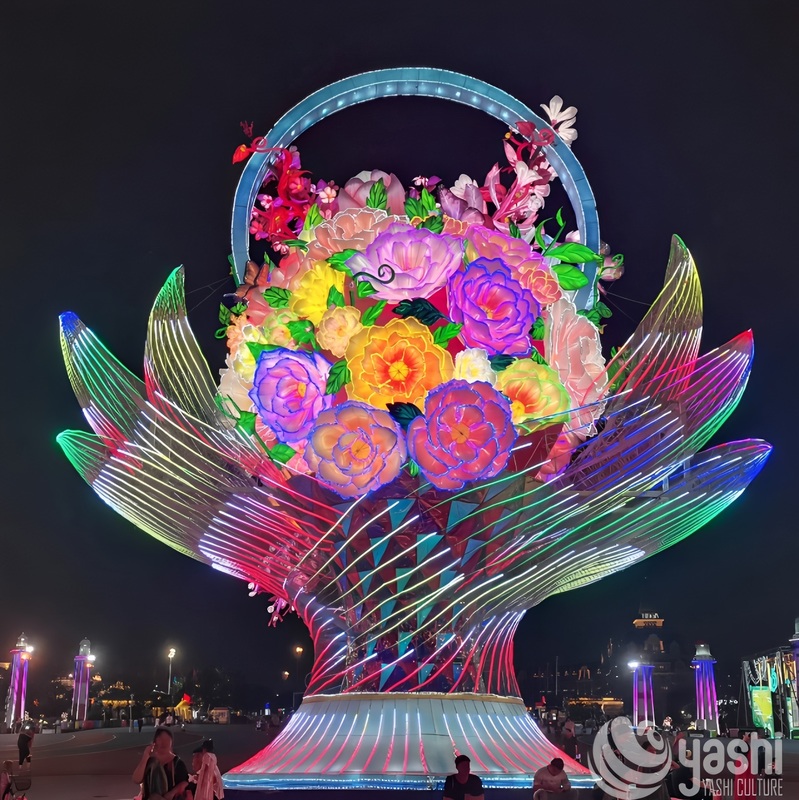 Linterna Gigante Personalizada de Flores, Escultura de Luz LED Floral Colorida a Gran Escala para Exhibición en Festivales de Ciudad
