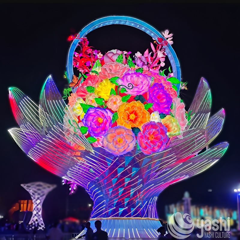 Linterna Gigante Personalizada de Flores, Escultura de Luz LED Floral Colorida a Gran Escala para Exhibición en Festivales de Ciudad