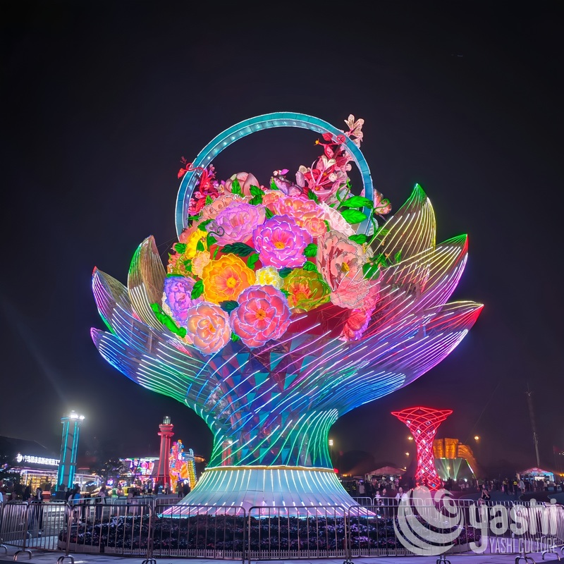 Linterna Gigante Personalizada de Flores, Escultura de Luz LED Floral Colorida a Gran Escala para Exhibición en Festivales de Ciudad