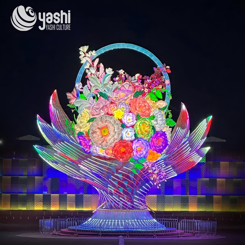Linterna Gigante Personalizada de Flores, Escultura de Luz LED Floral Colorida a Gran Escala para Exhibición en Festivales de Ciudad