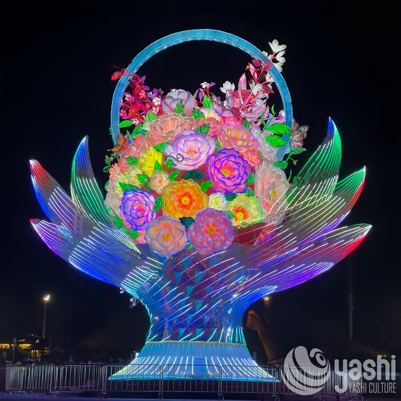 Linterna Gigante Personalizada de Flores, Escultura de Luz LED Floral Colorida a Gran Escala para Exhibición en Festivales de Ciudad