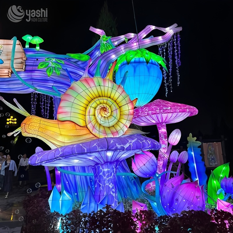 Juego de linternas gigantes de setas psicodélicas personalizadas, escultura de luz LED de setas con ojos de fantasía para parques temáticos y festivales nocturnos