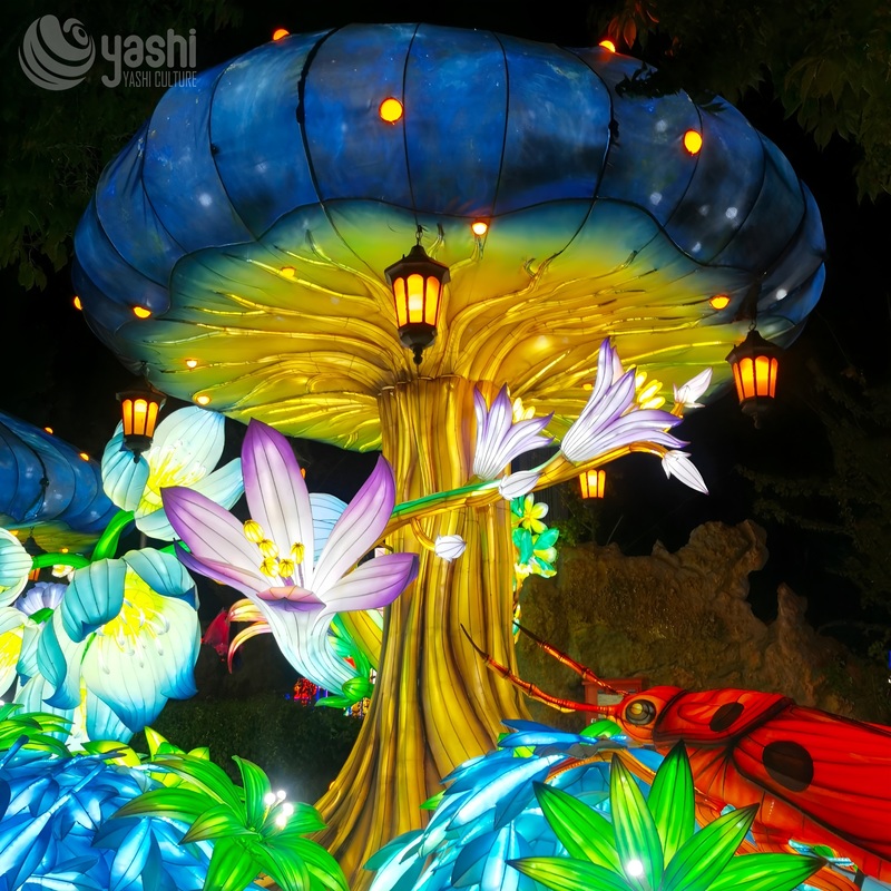 Juego de linternas gigantes de setas psicodélicas personalizadas, escultura de luz LED de setas con ojos de fantasía para parques temáticos y festivales nocturnos