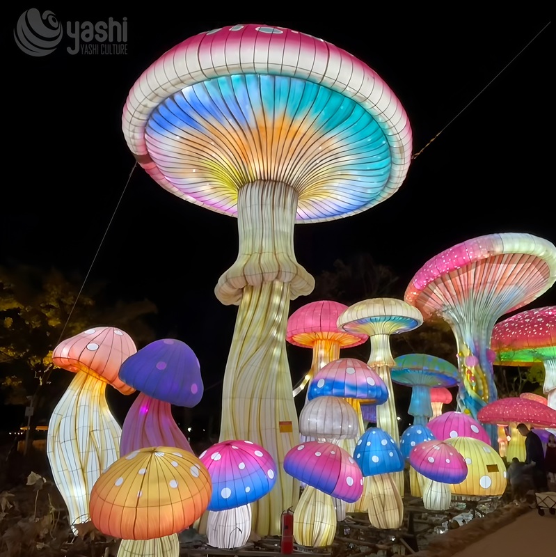 Custom Giant Colorful Mushroom LED Lantern Gruppe, Fantasy Märchen Pilz Licht Skulptur für Vergnügungspark Licht Festival
