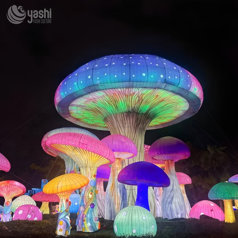 Custom Giant Colorful Mushroom LED Lantern Gruppe, Fantasy Märchen Pilz Licht Skulptur für Vergnügungspark Licht Festival