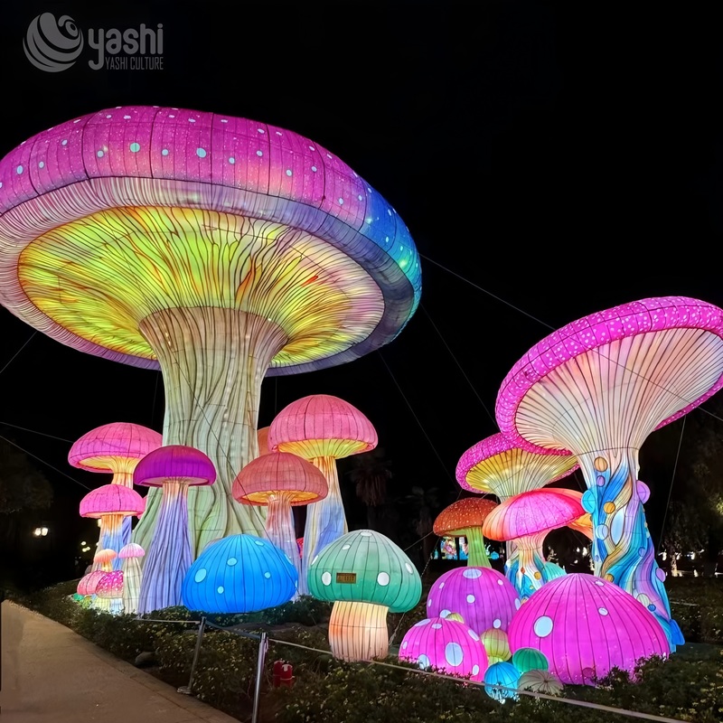 Custom Giant Colorful Mushroom LED Lantern Gruppe, Fantasy Märchen Pilz Licht Skulptur für Vergnügungspark Licht Festival