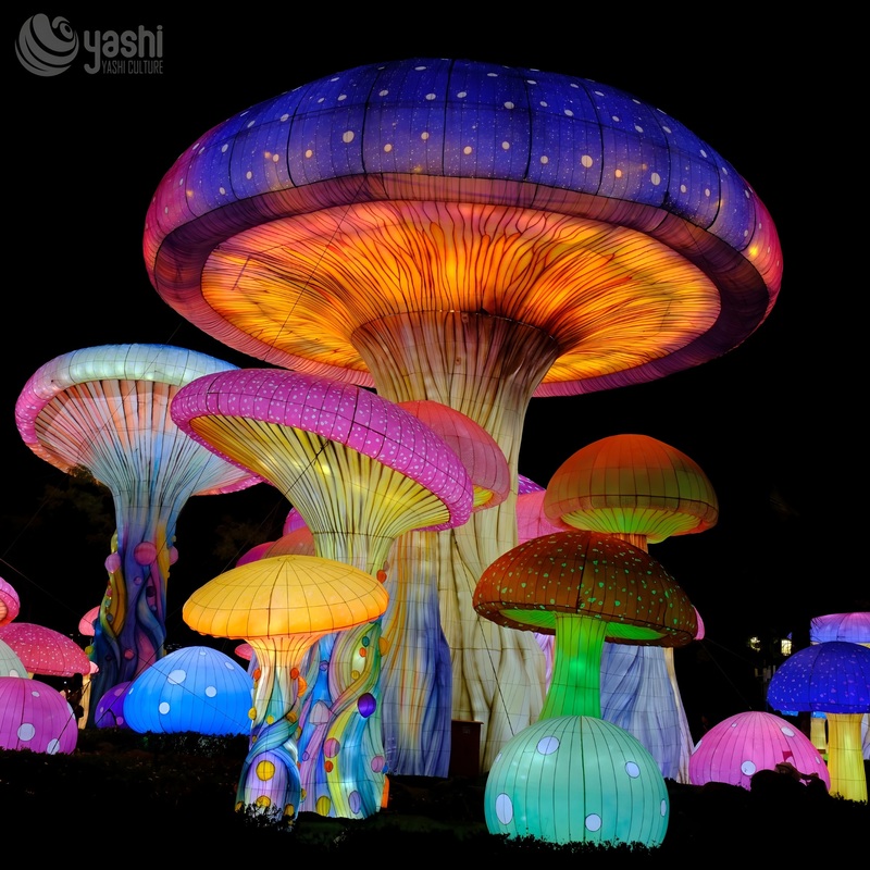 Custom Giant Colorful Mushroom LED Lantern Gruppe, Fantasy Märchen Pilz Licht Skulptur für Vergnügungspark Licht Festival