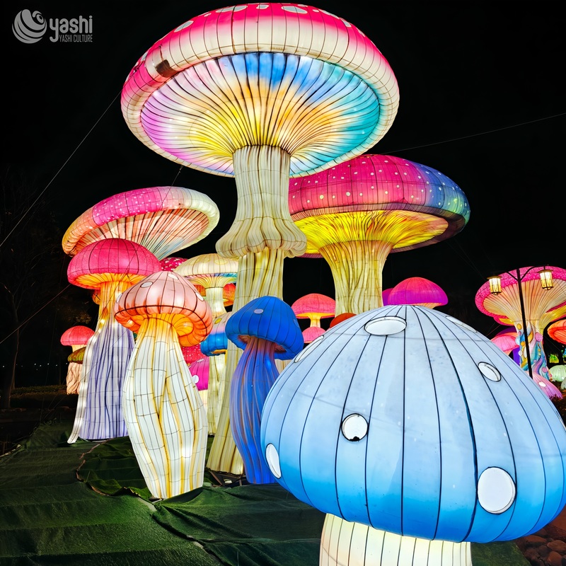 Custom Giant Colorful Mushroom LED Lantern Gruppe, Fantasy Märchen Pilz Licht Skulptur für Vergnügungspark Licht Festival