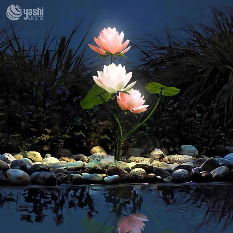 LED Lighting Outdoor Silk Lotus Flower Lantern For Park Gala Decoration