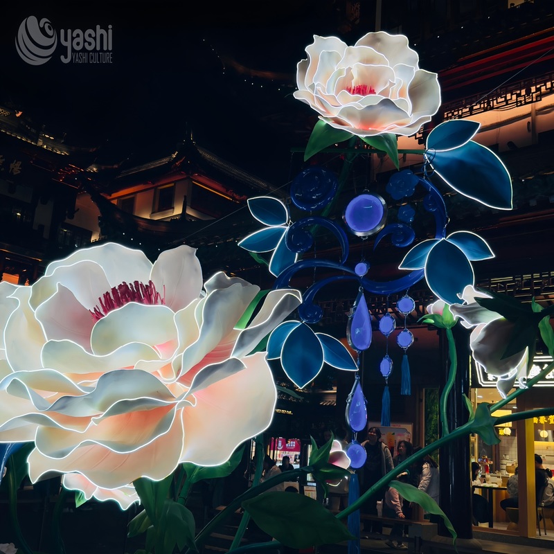 Custom Ancient Chinese Lady Peony Lantern Set, Large LED Traditional Character‑Floral Light Sculpture for Festival Show