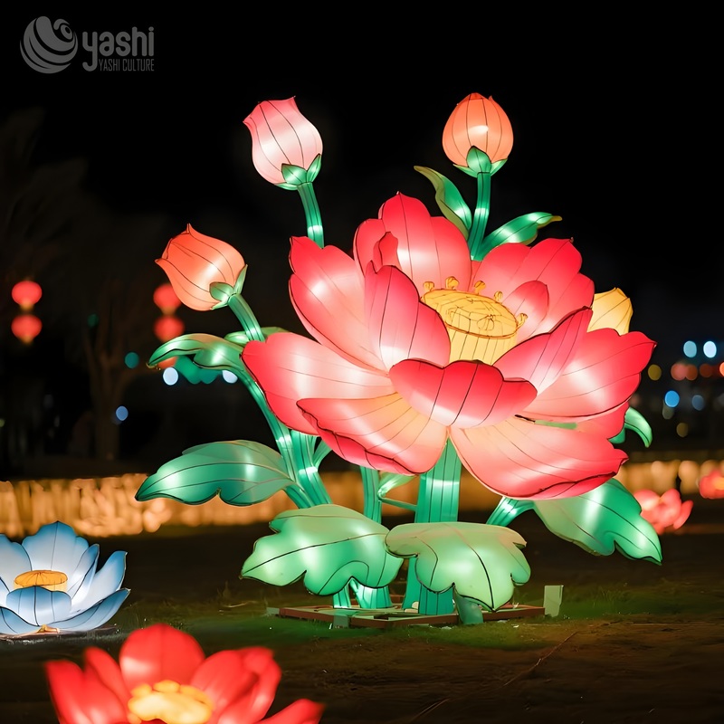 Custom Giant Peony Flower LED Lantern, Large Blooming Peony Light Sculpture for Garden & Cultural Light Festival