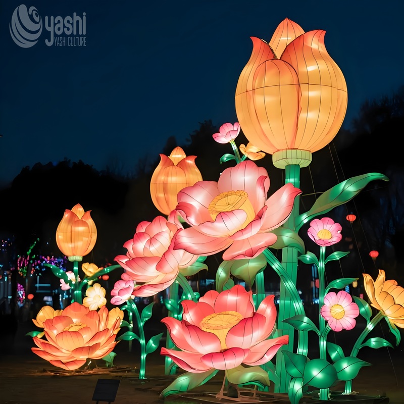Custom Giant Peony Flower LED Lantern, Large Blooming Peony Light Sculpture for Garden & Cultural Light Festival