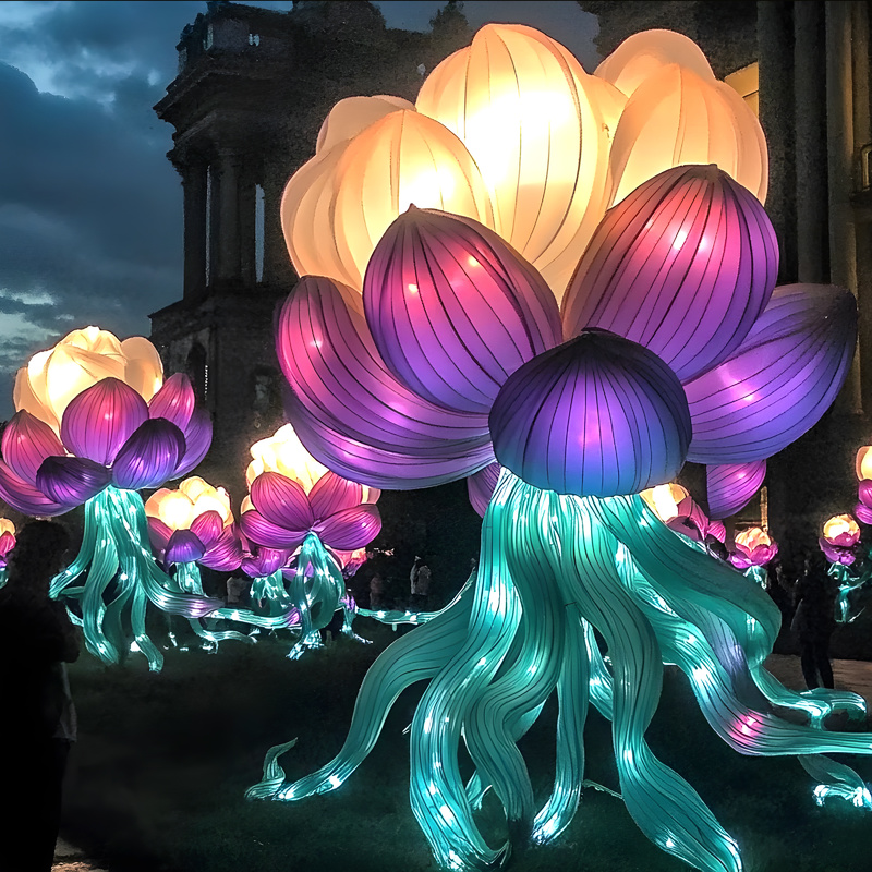 Custom Giant Blue Rose Flower Lantern, Large LED Floral Light Sculpture for Garden & Night Lantern Festival