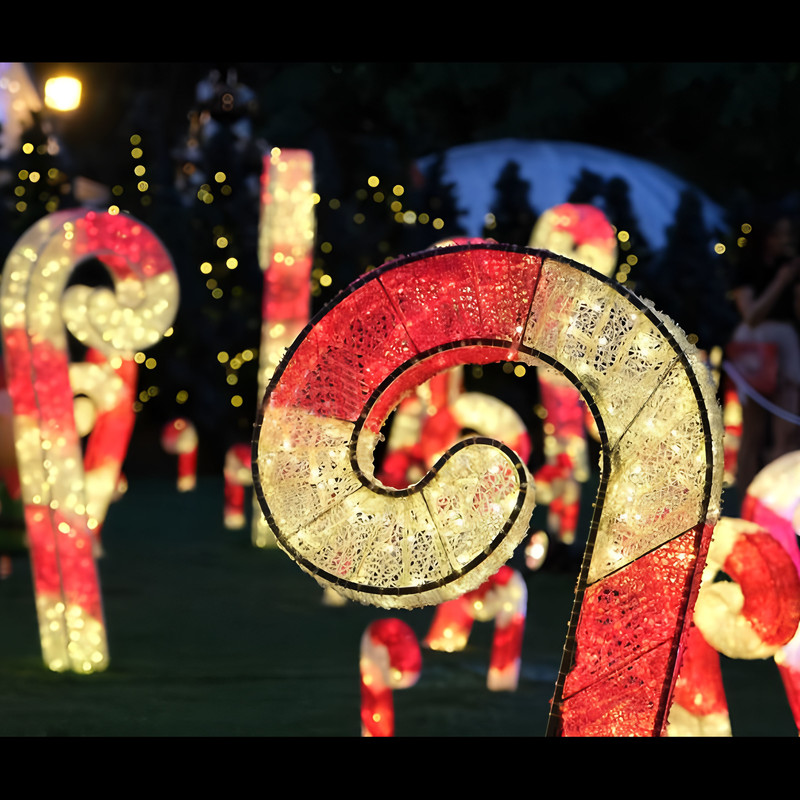 Candy Cane & Windmill LED Light Sculpture Set, Waterproof Outdoor Christmas Pathway Light Decoration for Light Festival, Park and Resort