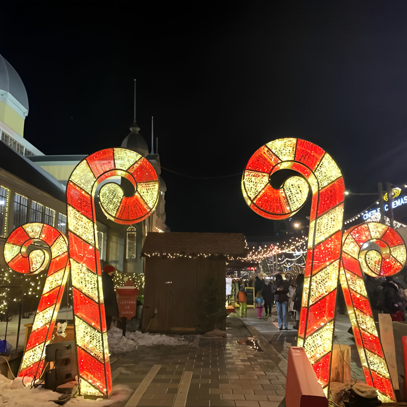 Candy Cane & Windmill LED Light Sculpture Set, Waterproof Outdoor Christmas Pathway Light Decoration for Light Festival, Park and Resort