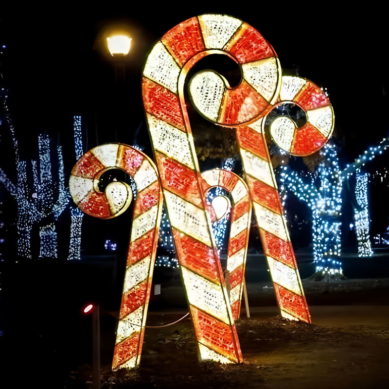 Candy Cane & Windmill LED Light Sculpture Set, Waterproof Outdoor Christmas Pathway Light Decoration for Light Festival, Park and Resort