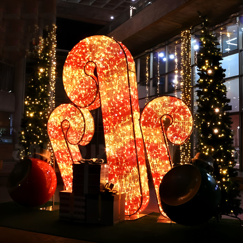 Candy Cane & Windmill LED Light Sculpture Set, Waterproof Outdoor Christmas Pathway Light Decoration for Light Festival, Park and Resort
