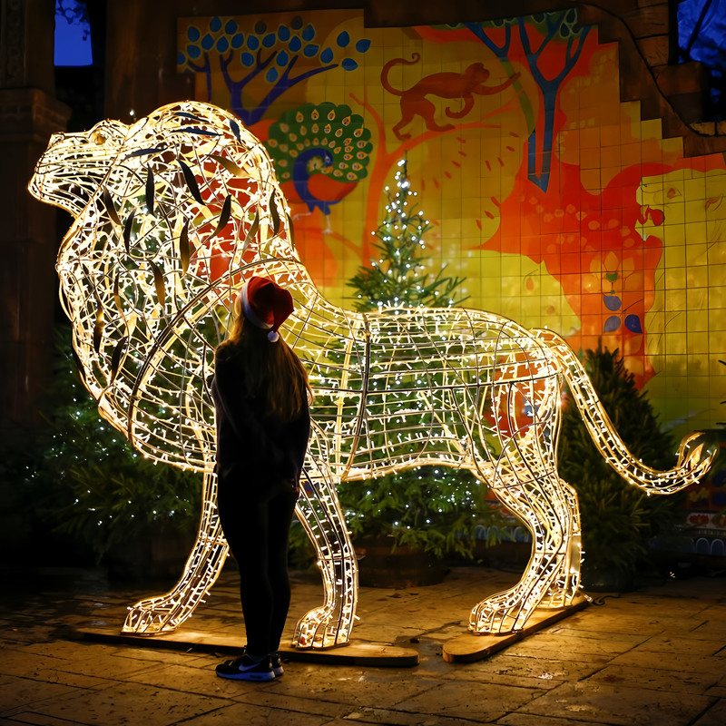 Custom Wire Frame Lion LED Light Sculpture, Outdoor Animal Light Motif for Zoo & Theme Park Light Exhibition
