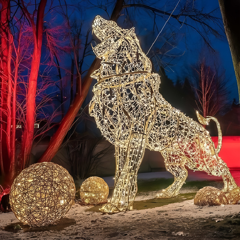 Custom Wire Frame Lion LED Light Sculpture, Outdoor Animal Light Motif for Zoo & Theme Park Light Exhibition