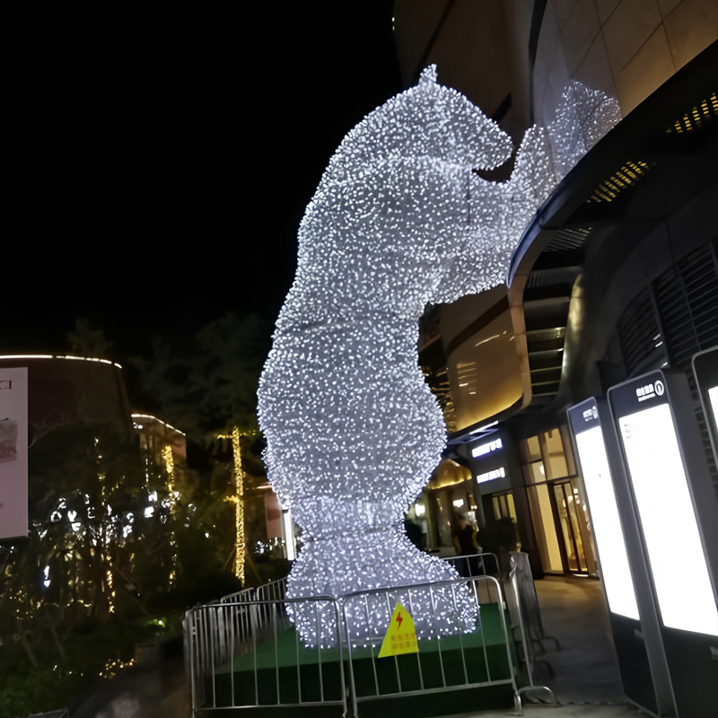 Custom White LED Kissing Dolphin Light Motif, Outdoor Illuminated Sculpture for Park & Commercial Light Show