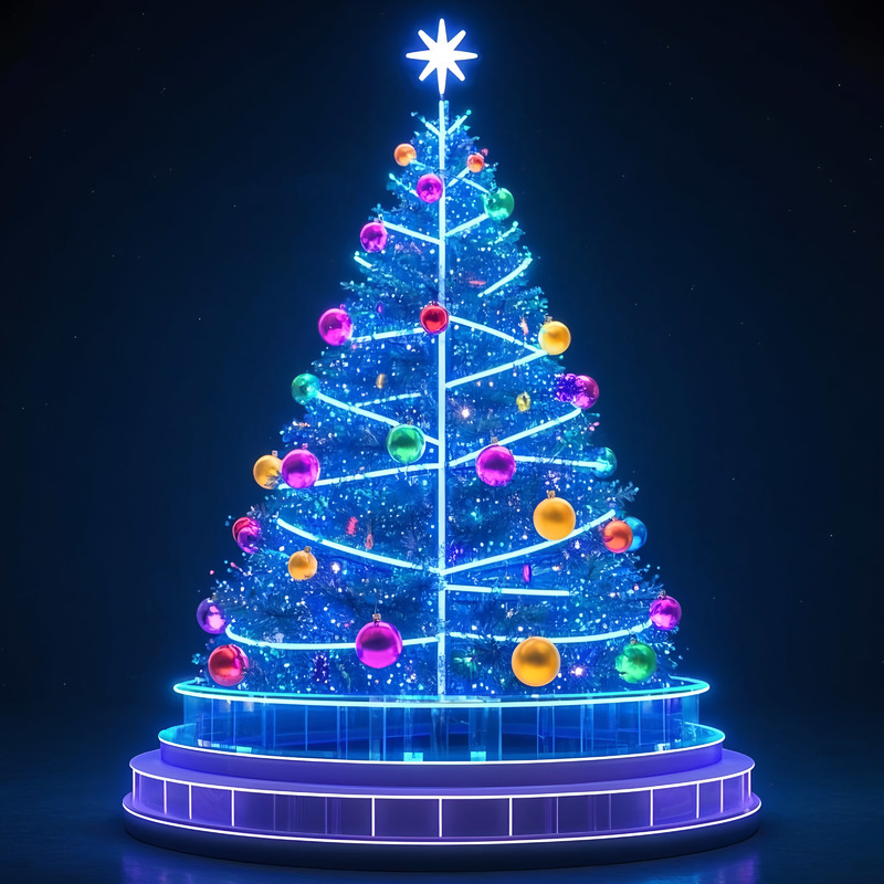 Giant Outdoor LED Lighted Christmas Tree with Colorful Baubles, Large Commercial Christmas Light Sculpture for Plaza Shopping Mall