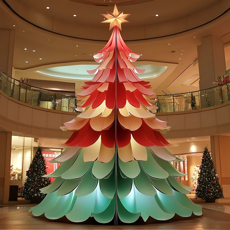 Custom Giant Wire Frame LED Christmas Tree, Outdoor Blue Light Christmas Tree with Bauble Motifs for Plaza Holiday Light Display