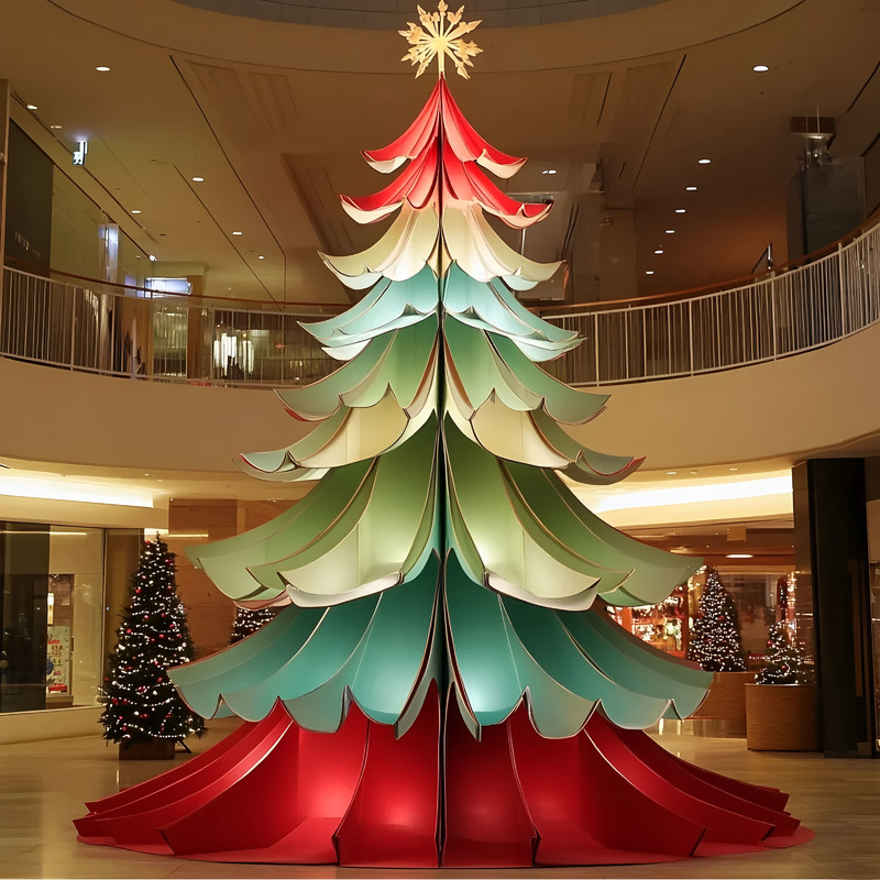 Custom Giant Wire Frame LED Christmas Tree, Outdoor Blue Light Christmas Tree with Bauble Motifs for Plaza Holiday Light Display