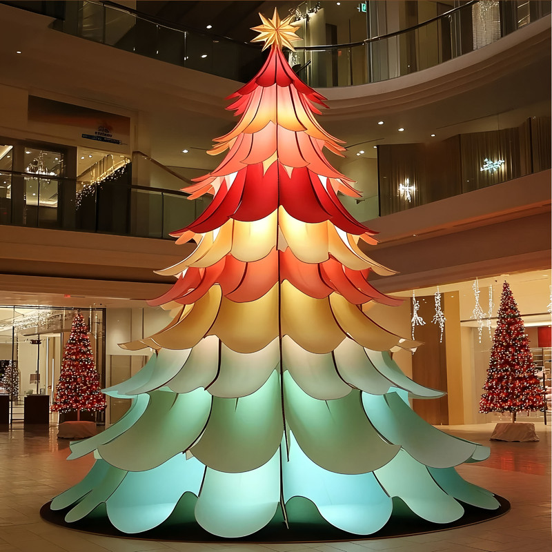 Custom Giant Wire Frame LED Christmas Tree, Outdoor Blue Light Christmas Tree with Bauble Motifs for Plaza Holiday Light Display