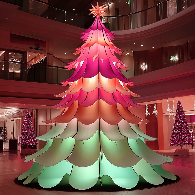 Custom Giant Wire Frame LED Christmas Tree, Outdoor Blue Light Christmas Tree with Bauble Motifs for Plaza Holiday Light Display