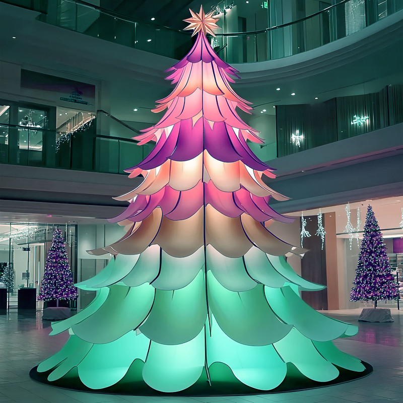 Custom Giant Wire Frame LED Christmas Tree, Outdoor Blue Light Christmas Tree with Bauble Motifs for Plaza Holiday Light Display