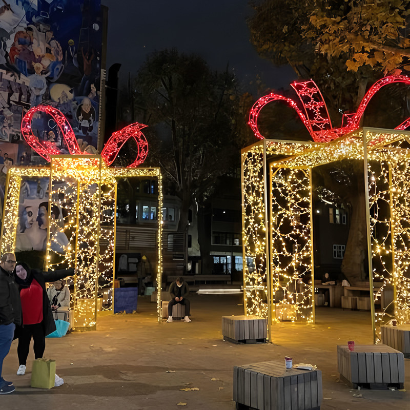LED Gift Bow Light Arch, Large Outdoor Christmas Light Tunnel, Waterproof Commercial Festival Light Decoration for Shopping Mall Park