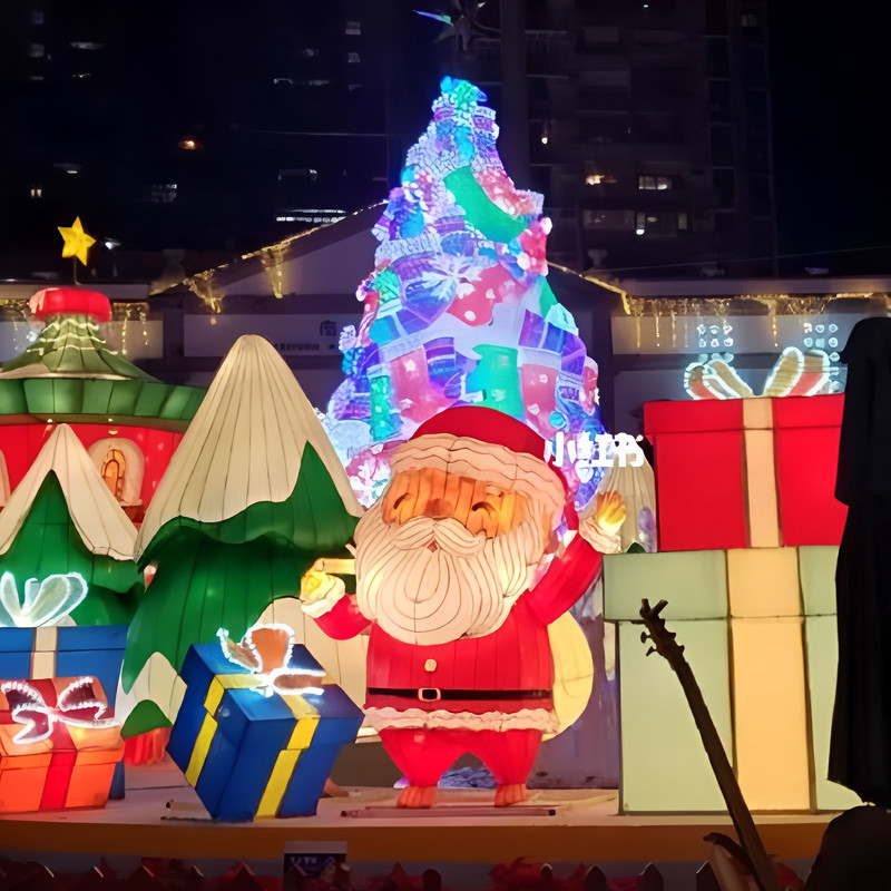 Giant Waving Santa Claus Silk Festival Lantern, Waterproof LED Santa Light Sculpture for Indoor & Outdoor Christmas Shopping Mall Light Show