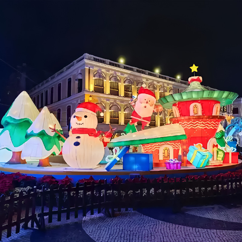 Giant Waving Santa Claus Silk Festival Lantern, Waterproof LED Santa Light Sculpture for Indoor & Outdoor Christmas Shopping Mall Light Show