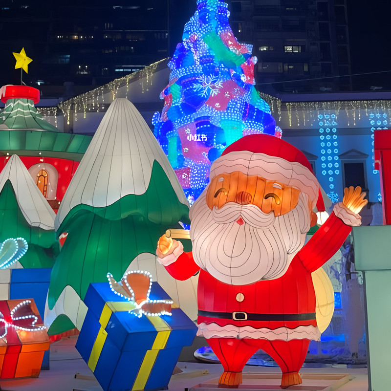 Giant Waving Santa Claus Silk Festival Lantern, Waterproof LED Santa Light Sculpture for Indoor & Outdoor Christmas Shopping Mall Light Show