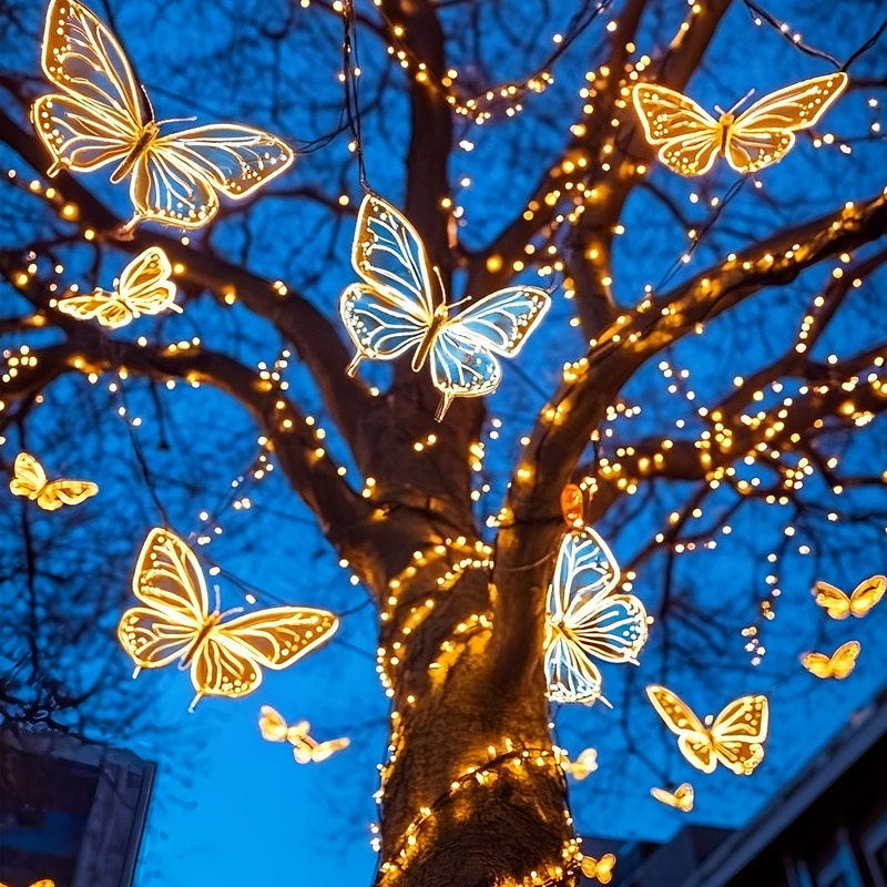 Custom Warm White LED Butterfly String Motif Lights, Outdoor Hanging Lights for Garden & Commercial Night Scenery