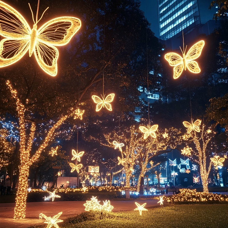 Custom Warm White LED Butterfly String Motif Lights, Outdoor Hanging Lights for Garden & Commercial Night Scenery