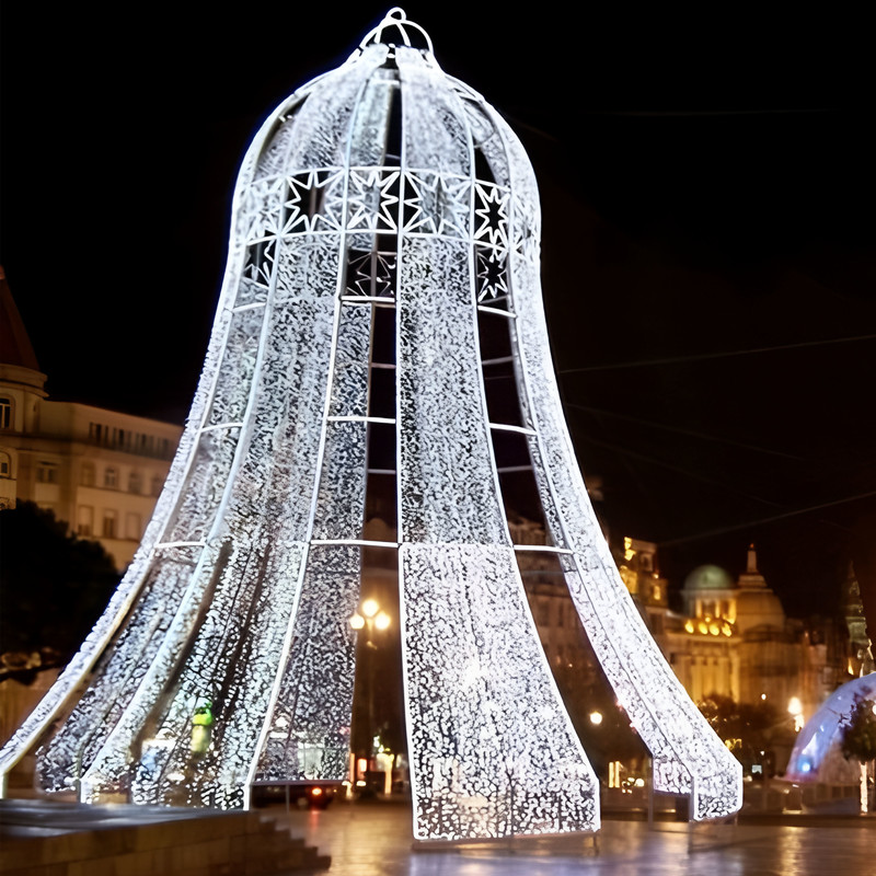 Custom Giant Christmas Bell Light Sculpture, Outdoor Waterproof LED Bell Arch Lantern for Shopping Mall Festival Light Show