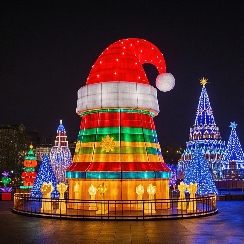 Large-scale Outdoor Lighting Decorations - Christmas Hat Lighting Sculptures, for Holiday Decorations & Themed Light Shows