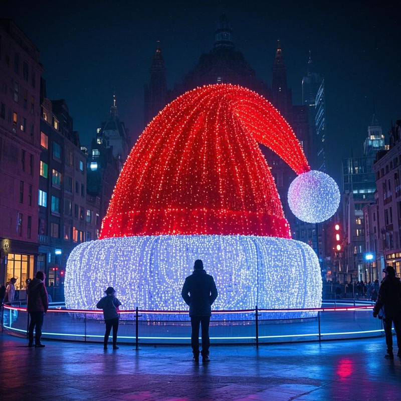 Custom Giant Santa Hat Light Sculpture, Outdoor Waterproof LED Santa Hat Festival Light for Shopping Mall Christmas Display
