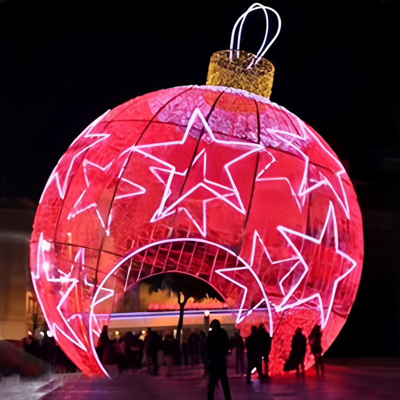 Giant Walk-through Bauble Arch LED Motif Light, Oversized Christmas Ball Tunnel Light Sculpture for Shopping Mall & Plaza Holiday Decor