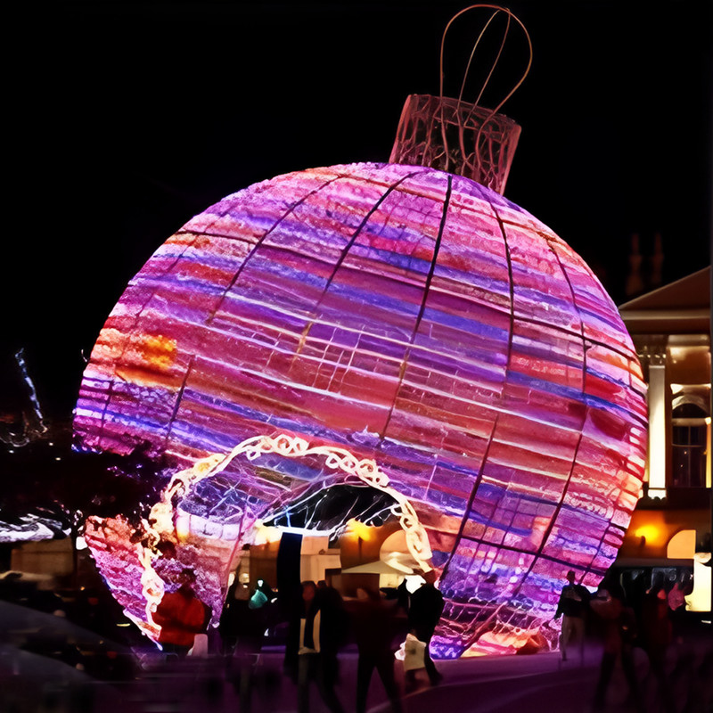 Giant Christmas Bauble & LED Tree Light Sculpture Set, Outdoor Waterproof Commercial Holiday Lights for Plaza Light Show