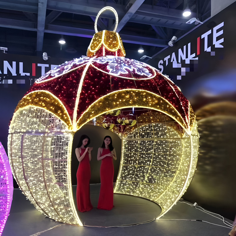 Giant Christmas Bauble & LED Tree Light Sculpture Set, Outdoor Waterproof Commercial Holiday Lights for Plaza Light Show