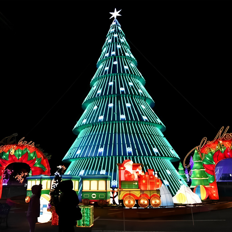 Giant Outdoor LED Strip Metal Frame Christmas Tree, Waterproof Large Lighted Christmas Tree Sculpture for Plaza, Mall & Christmas Light Festival