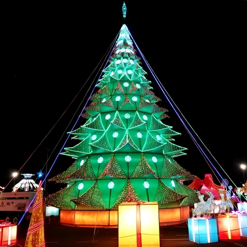 Giant Outdoor LED Strip Metal Frame Christmas Tree, Waterproof Large Lighted Christmas Tree Sculpture for Plaza, Mall & Christmas Light Festival