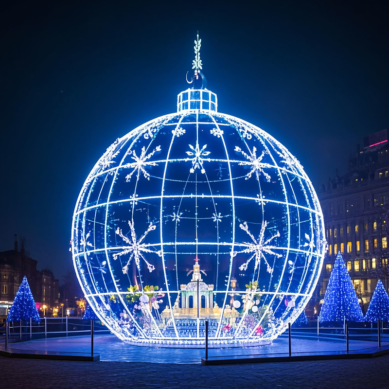 Custom Giant Christmas Bauble LED Light Sculpture, Large Transparent Ball Ornament Light for Plaza Festival Light Show